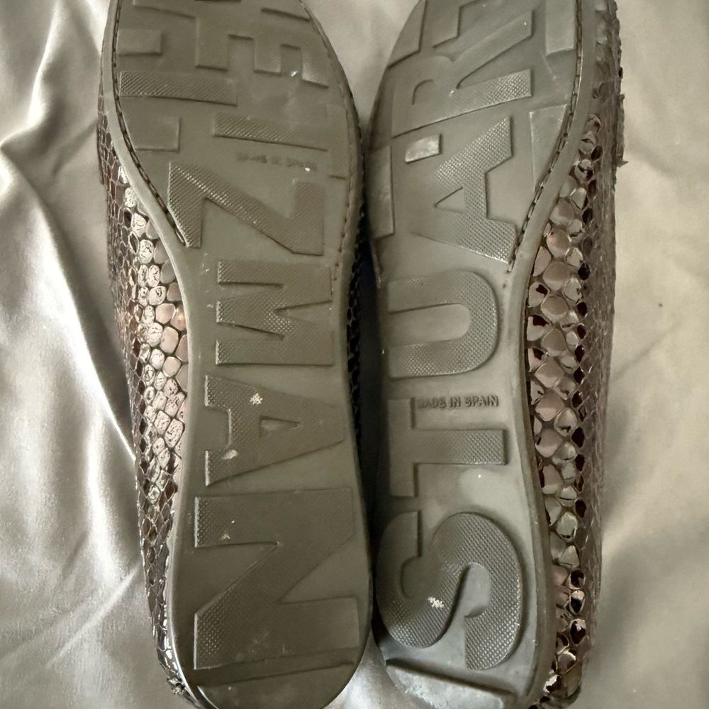 Stuart Weitzman Dark Brown Python Loafers With Go… - image 3